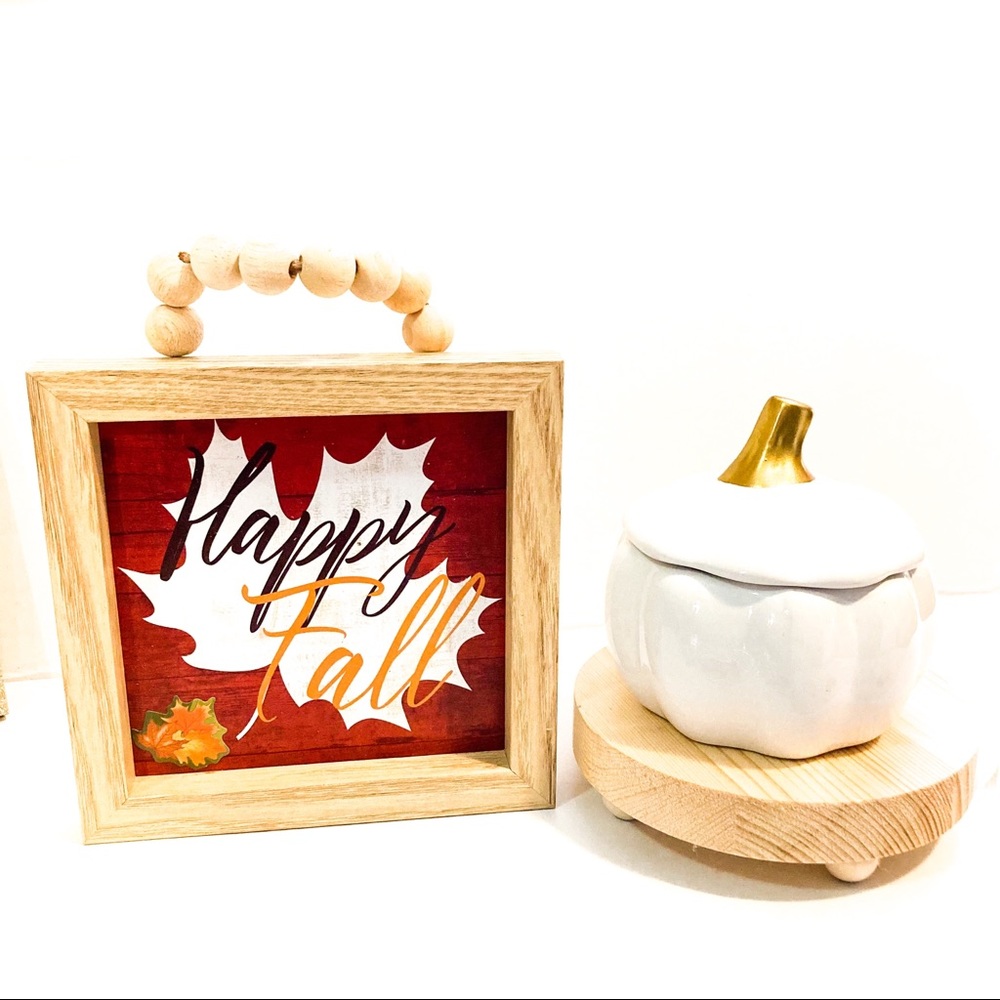 Happy Fall Beads Frame Pumpkin Candle Set